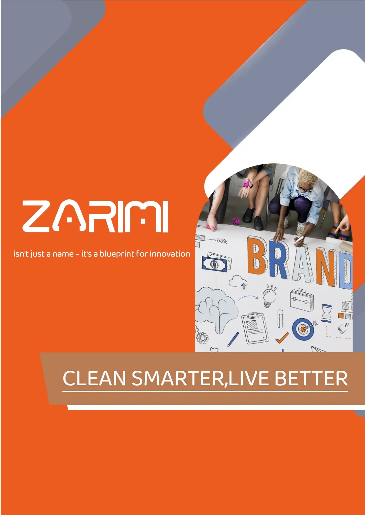 ZARIMI brand blueprint for innovation with team drawing