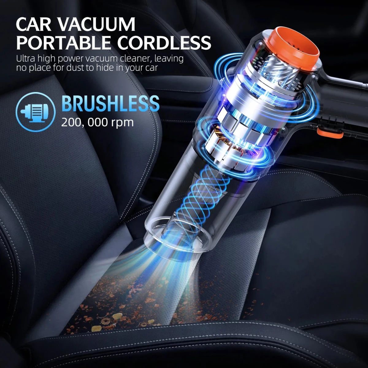 Zarimi high power cordless car vacuum cleaner with brushless 200,000 RPM motor.