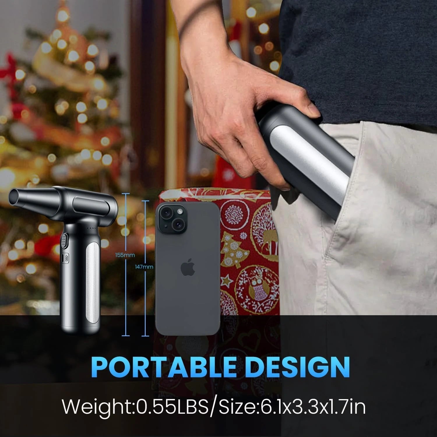 ZARIMI cordless air duster pocket-sized portable design - lightweight 0.55 lbs rechargeable blower for keyboard PC cleaning