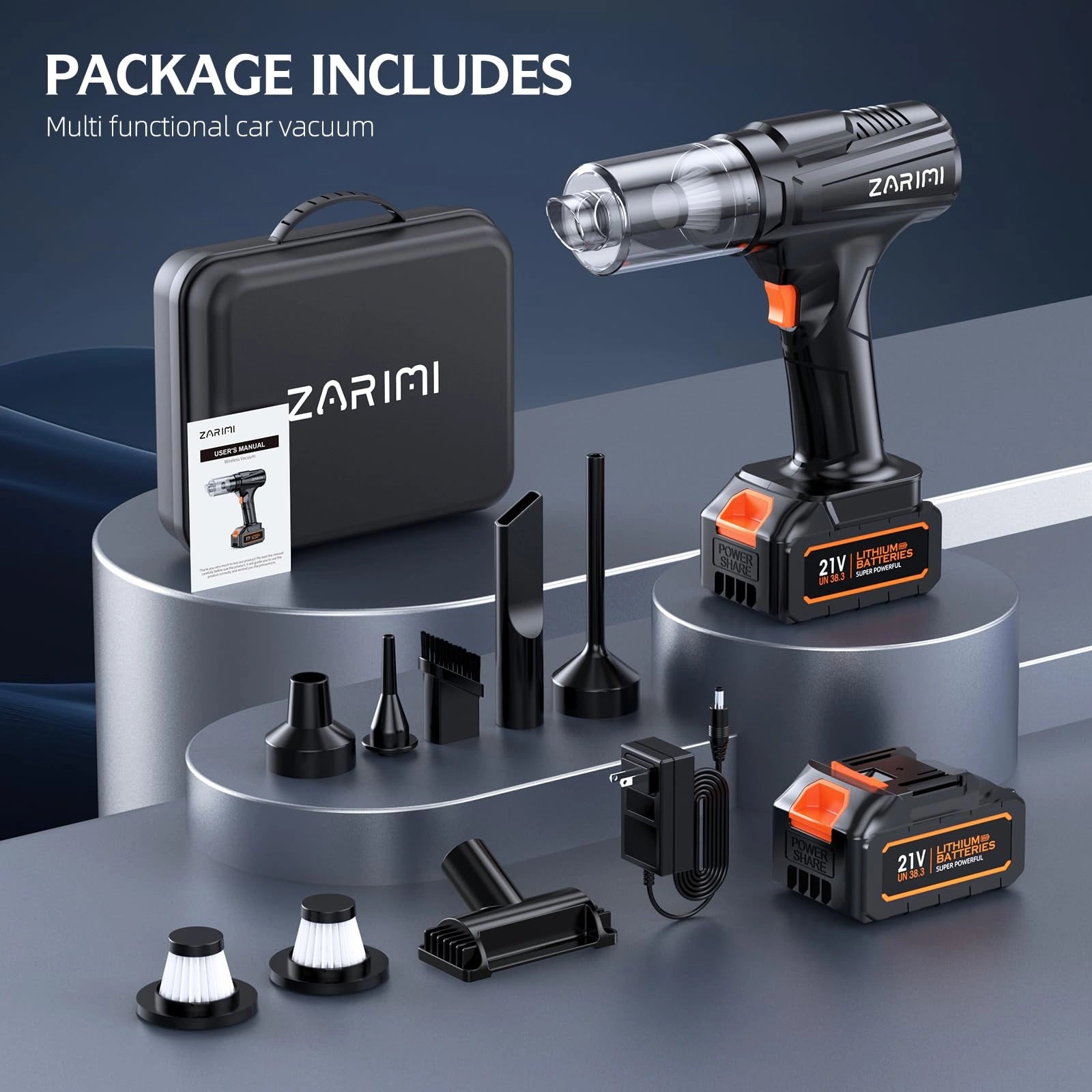 ZARIMI 21V car vacuum full package with accessories