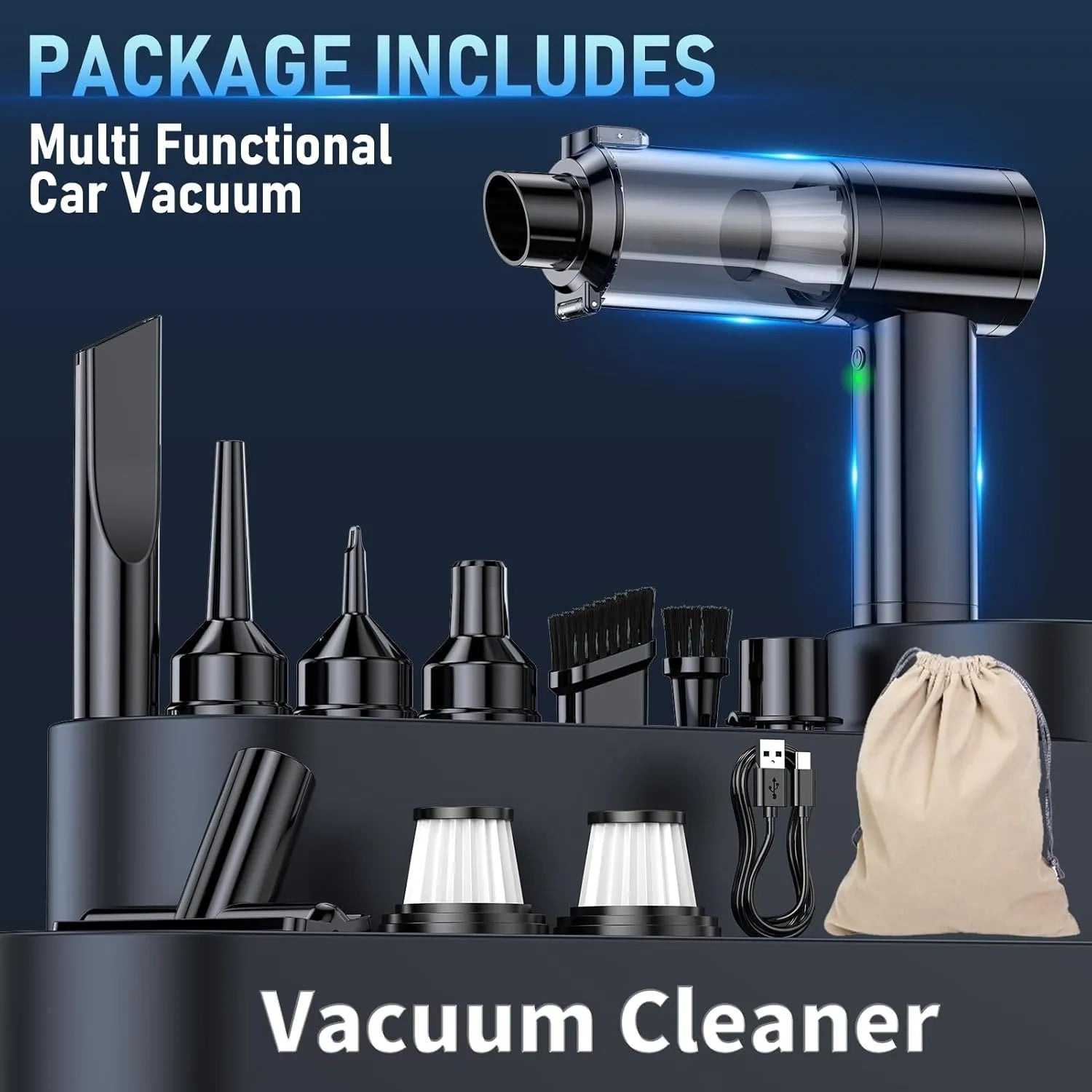 car vacuum with 6-in-1 multi-functional cleaning accessories