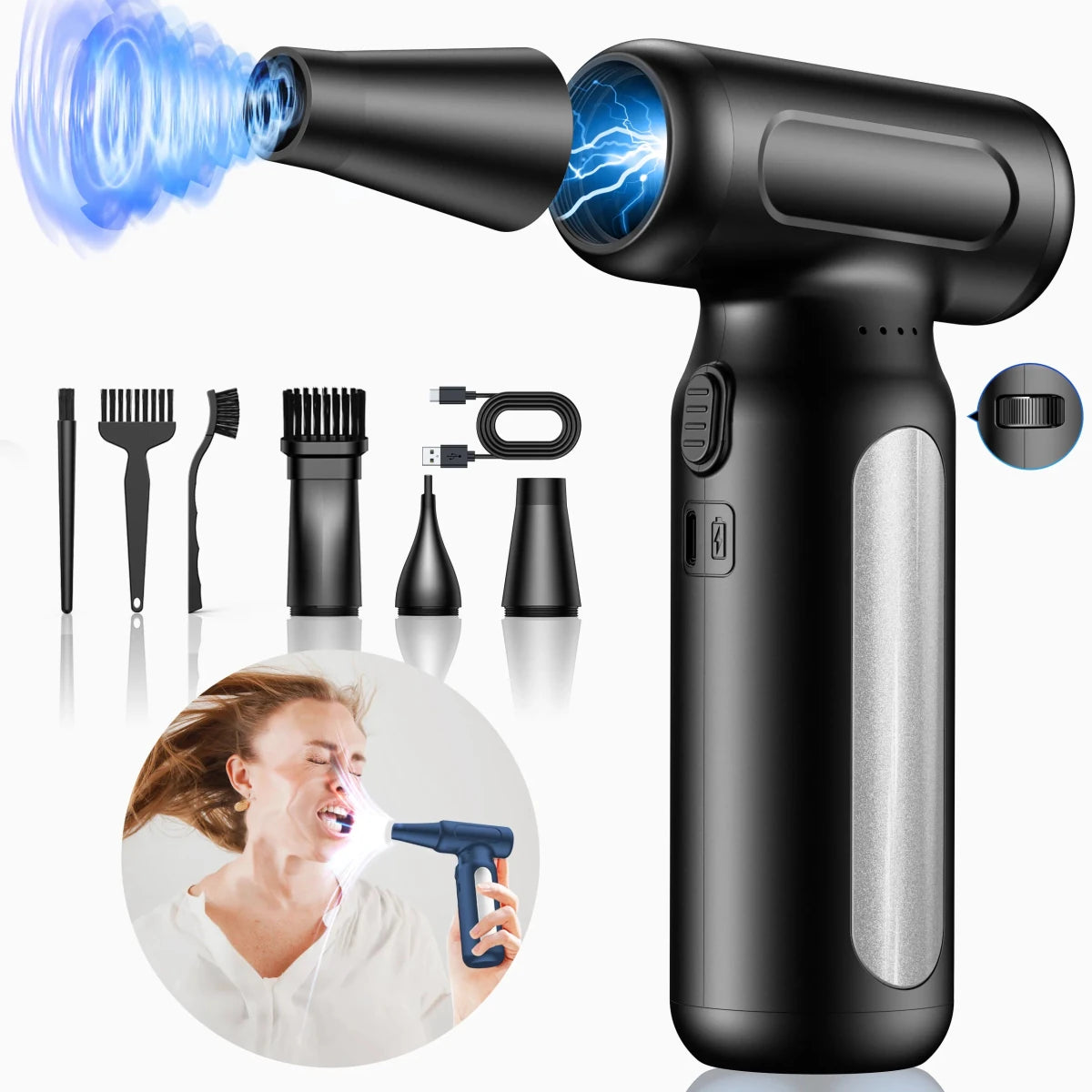 ZARIMI rechargeable air duster blowing dust from keyboard 