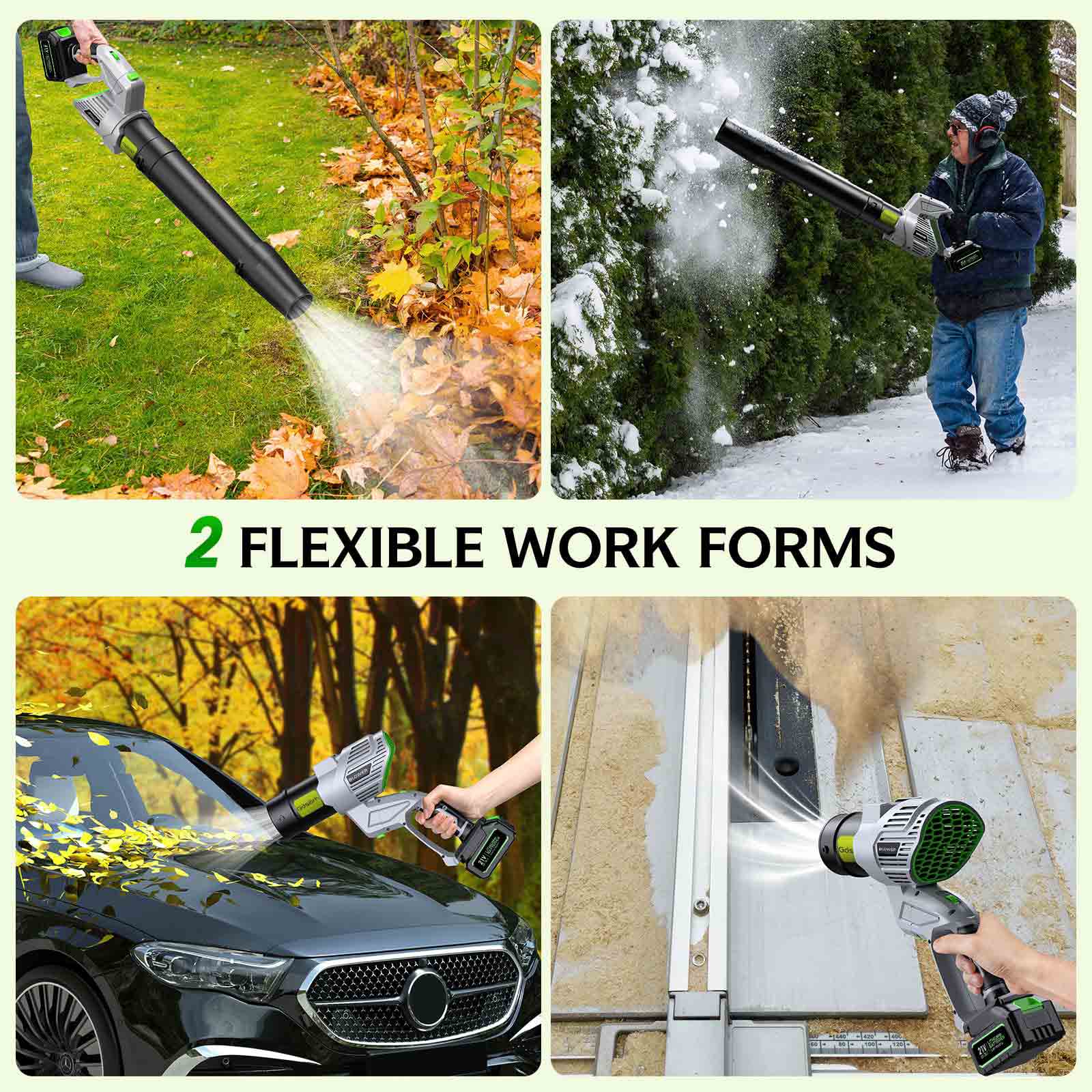 Electric Leaf Blower Cordless - 500000 RPM, 2 Batteries, 5-Speed Adjustable, Lightweight Air Blower for Gardens, Snow, Dust, Cars and Yard Cleaning, Grass Green